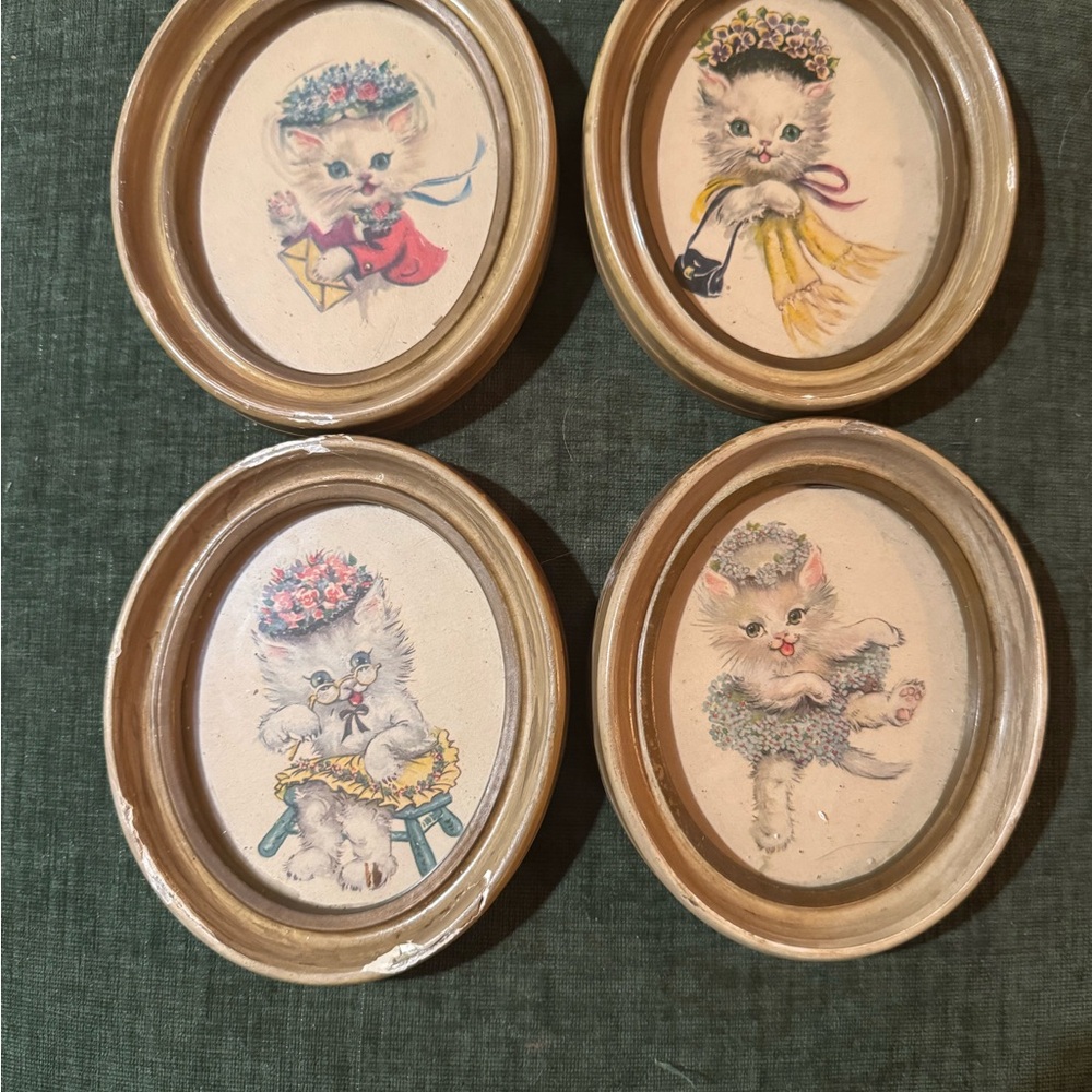 Vintage Anthropomorphic Kitten Art Prints in frame
